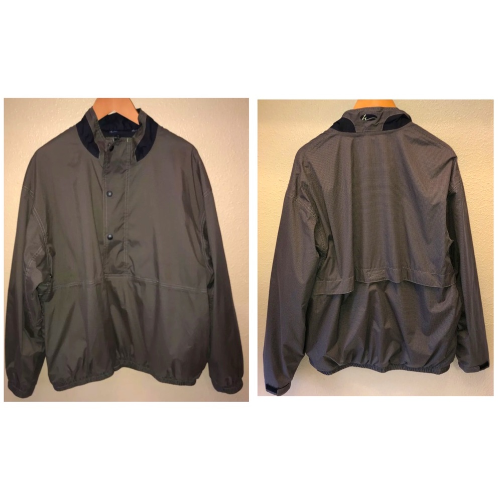 Pullover Golf Windbreaker Jacket Dark Olive Green & Black Checked Sz M By Haley